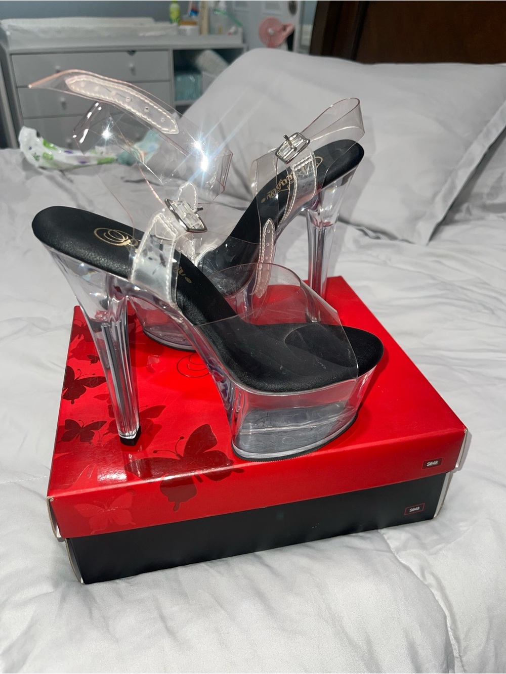 Clear Platform High Heel Sandals - Black Insole